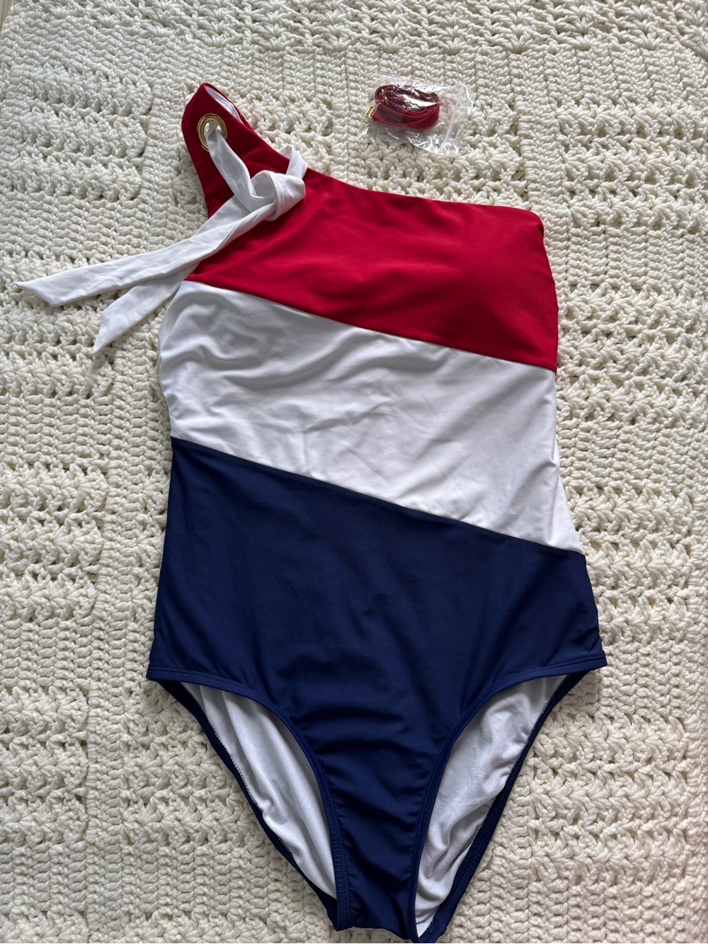 One-Shoulder Colorblock Swimsuit - Red White Blue